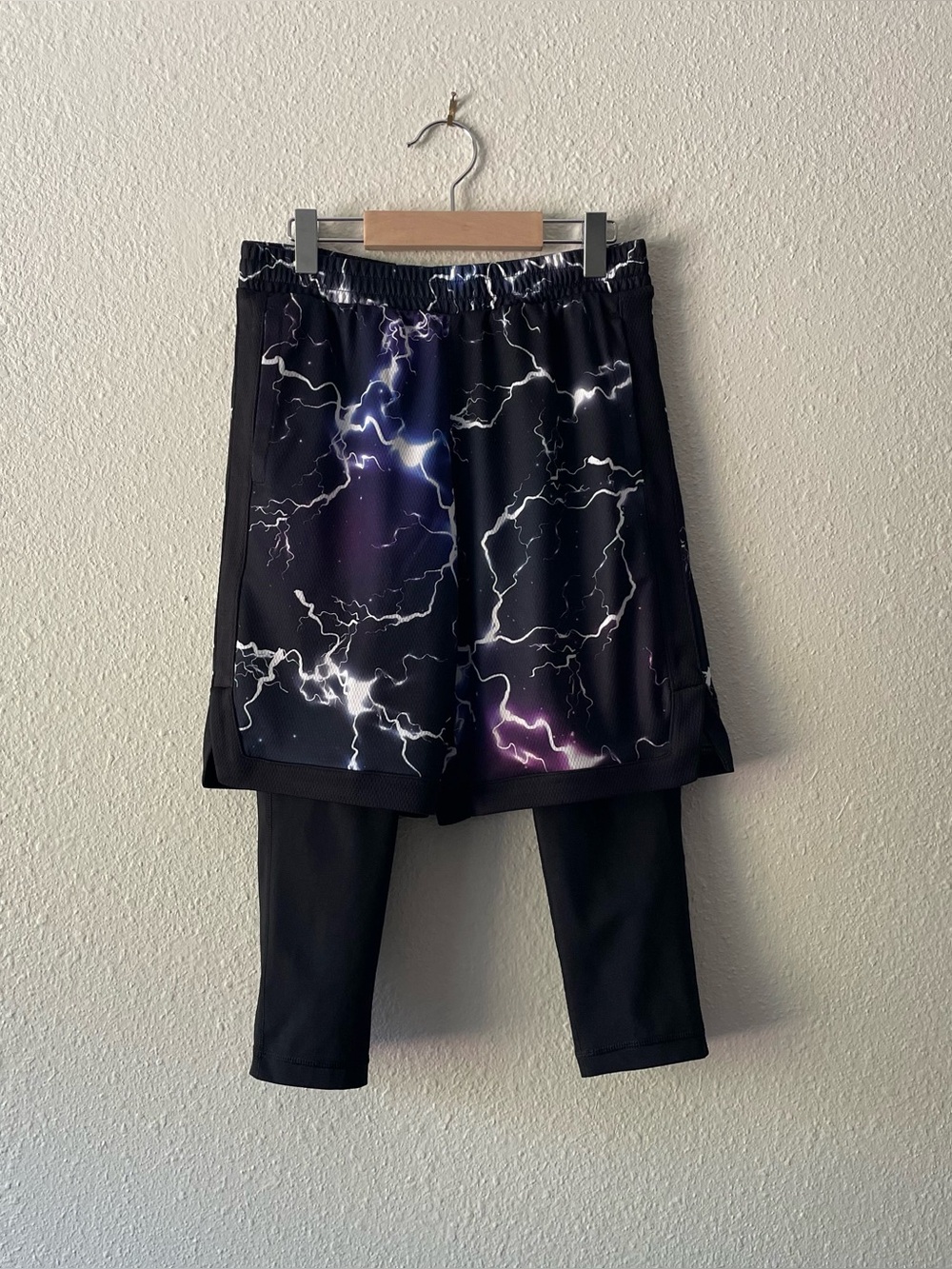 DSG Boys M 10-12 2-in-1 Shorts Built In Leggings Lightning Athletic Black